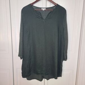 J. Jill Love Linen Forest Green Tunic Top 3/4 Sleeve XL